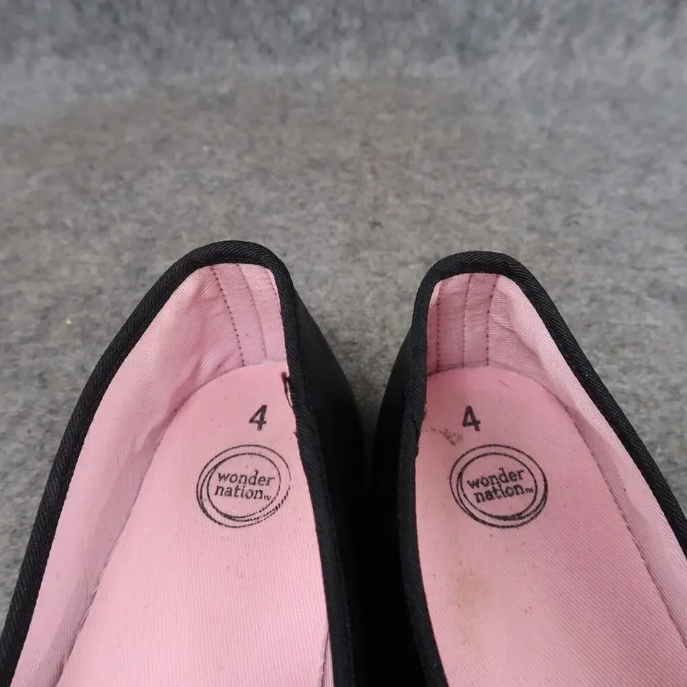 Wonder Nation Shoes Kids 4 Ballet Flats Bow Black Foot Strap Classic Girls Dress